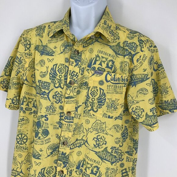Columbia PFG Omni-Shade Casual Button-Down Shirt Men Size S/P fishing yellow - Picture 8 of 12